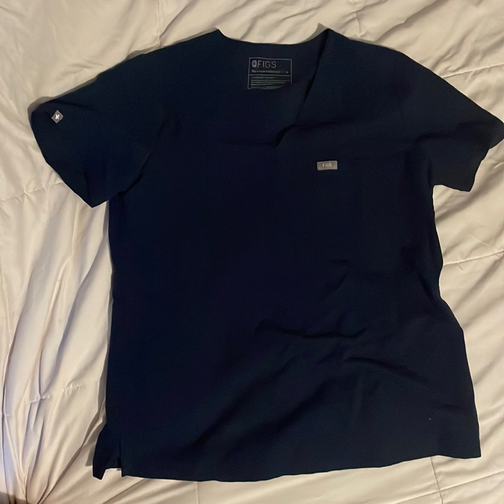 Navy blue one pocket figs scrub top